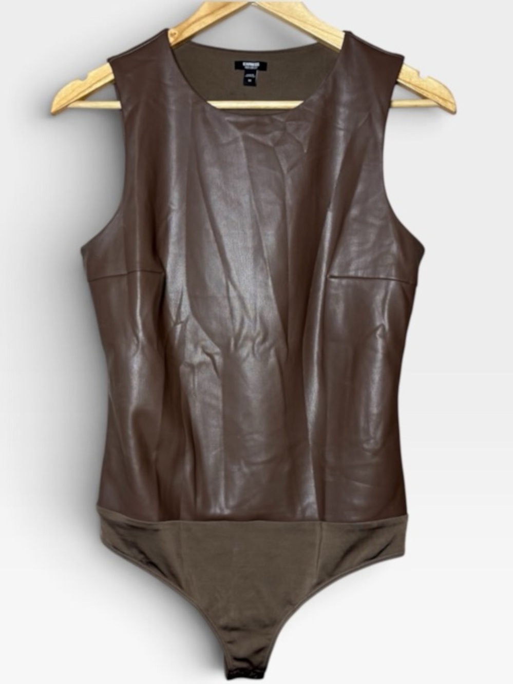 Express Body Contour Brown Faux Leather Sleeveless Bodysuit Size M